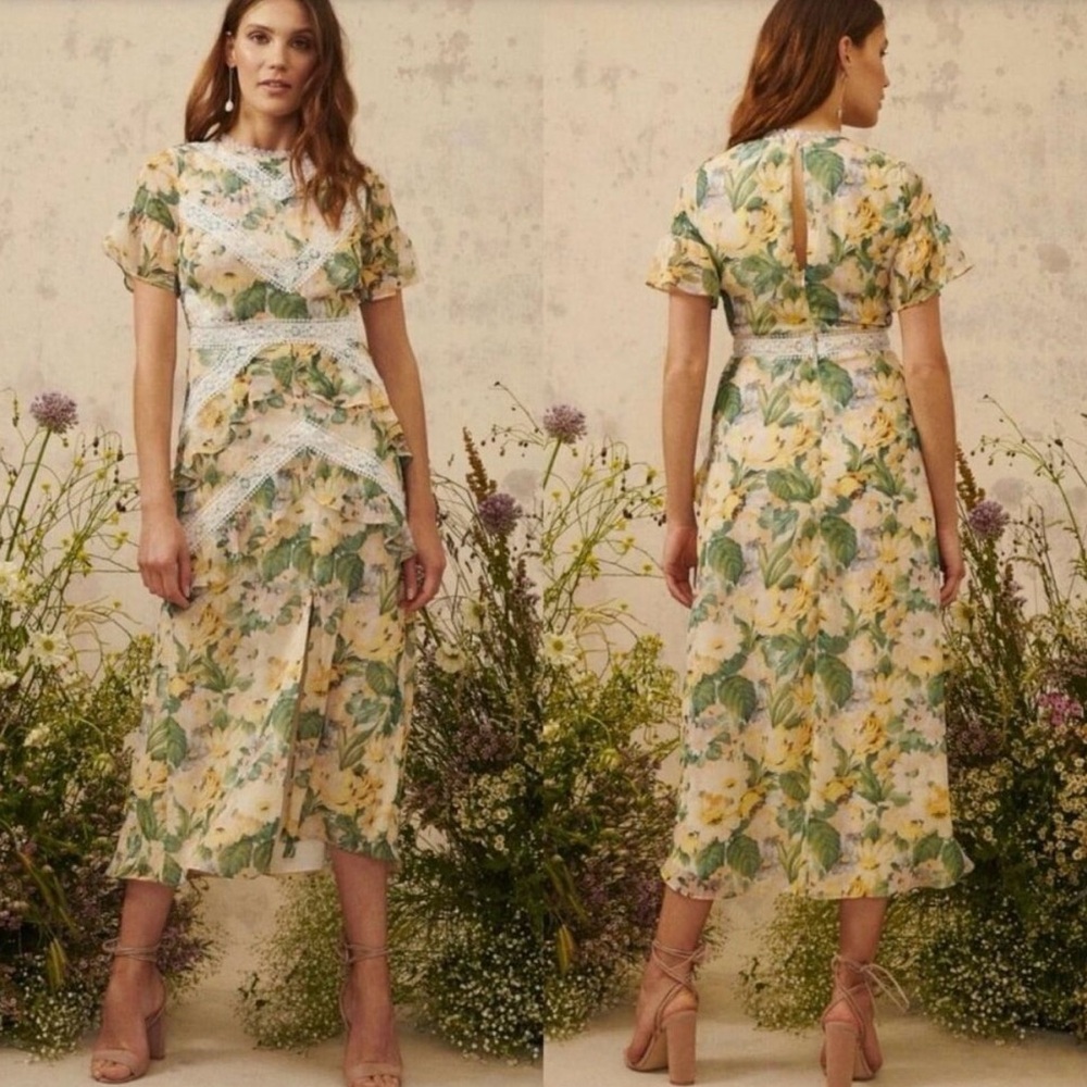 HOPE & IVY Spring Rose Midi Dress Lace Panel Floral Size 20 (Plus) NWT